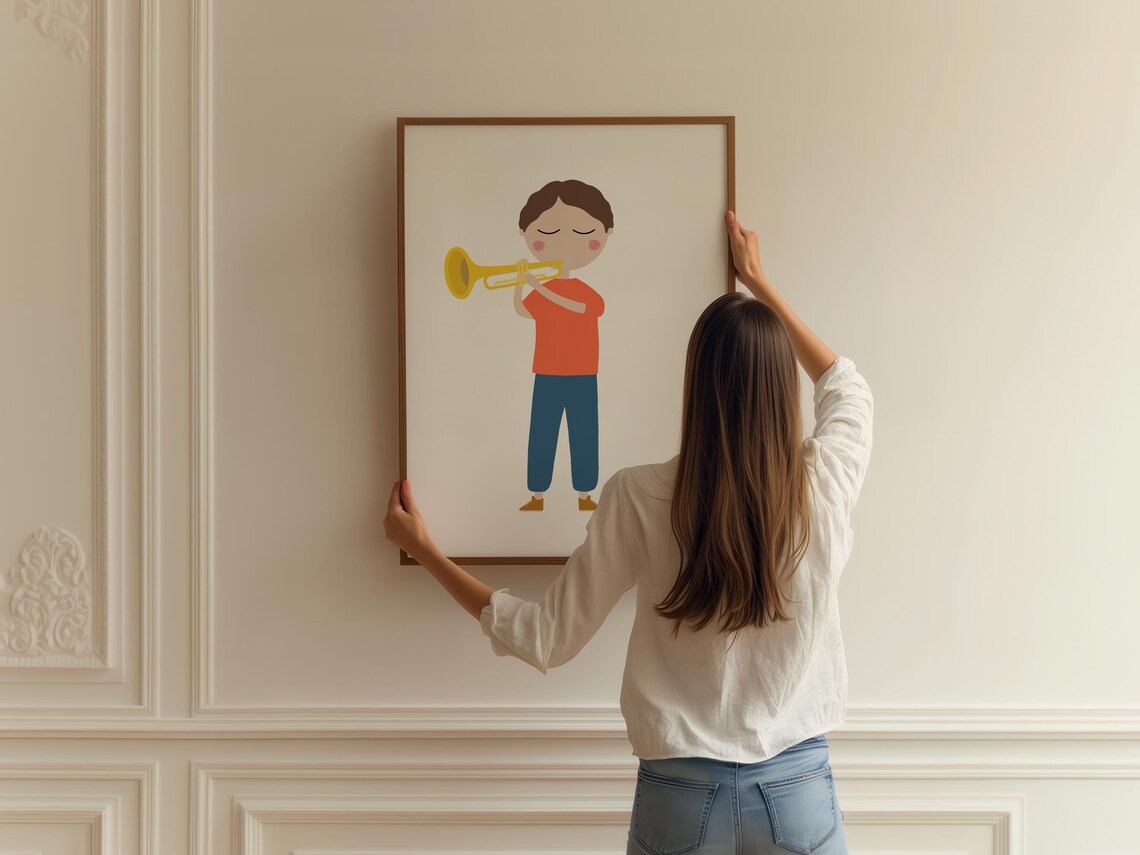 Trumpet Player Boy Minimalist Kids Music Room Decor Art Print - Image 2