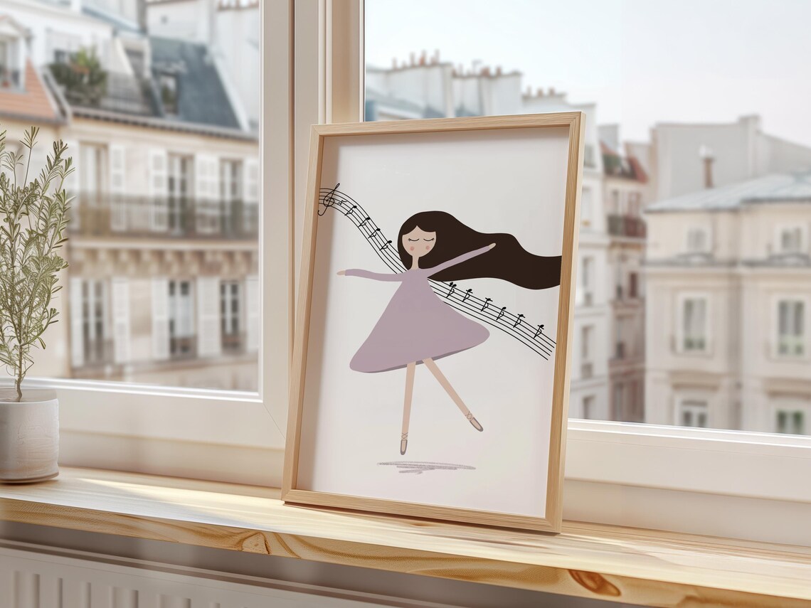 Ballerina Nina Dancing with Music Notes Lavender Dress Ballet Art Poster - Image 3