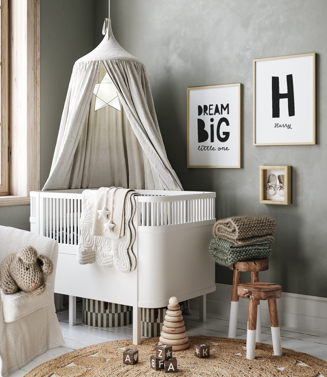 Dream Big Little One Nursery Kids Room Playful Typography Wall Poster - Image 2