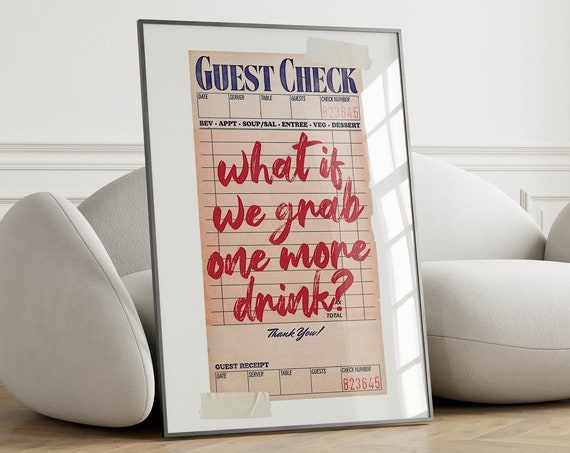 Guest Check Wall Art Bar Cart Decor 70s Art Print Grunge Room Decor Extra Large Wall Art Bar Cart Art Print Grunge Posters Funky Wall Decor
