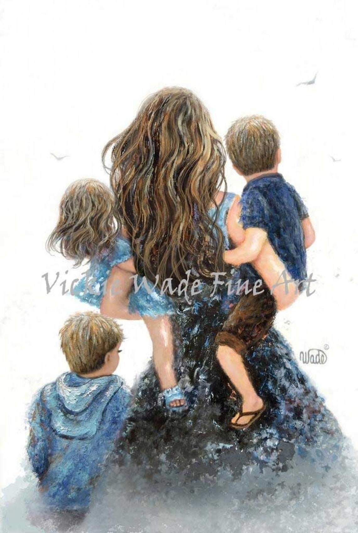 Mother Two Sons And Daughter Art Print Mommy Carry Me Too Two Boys And Girl Dirty Blondes Three Children Mom Three Kids Vickie Wade Art