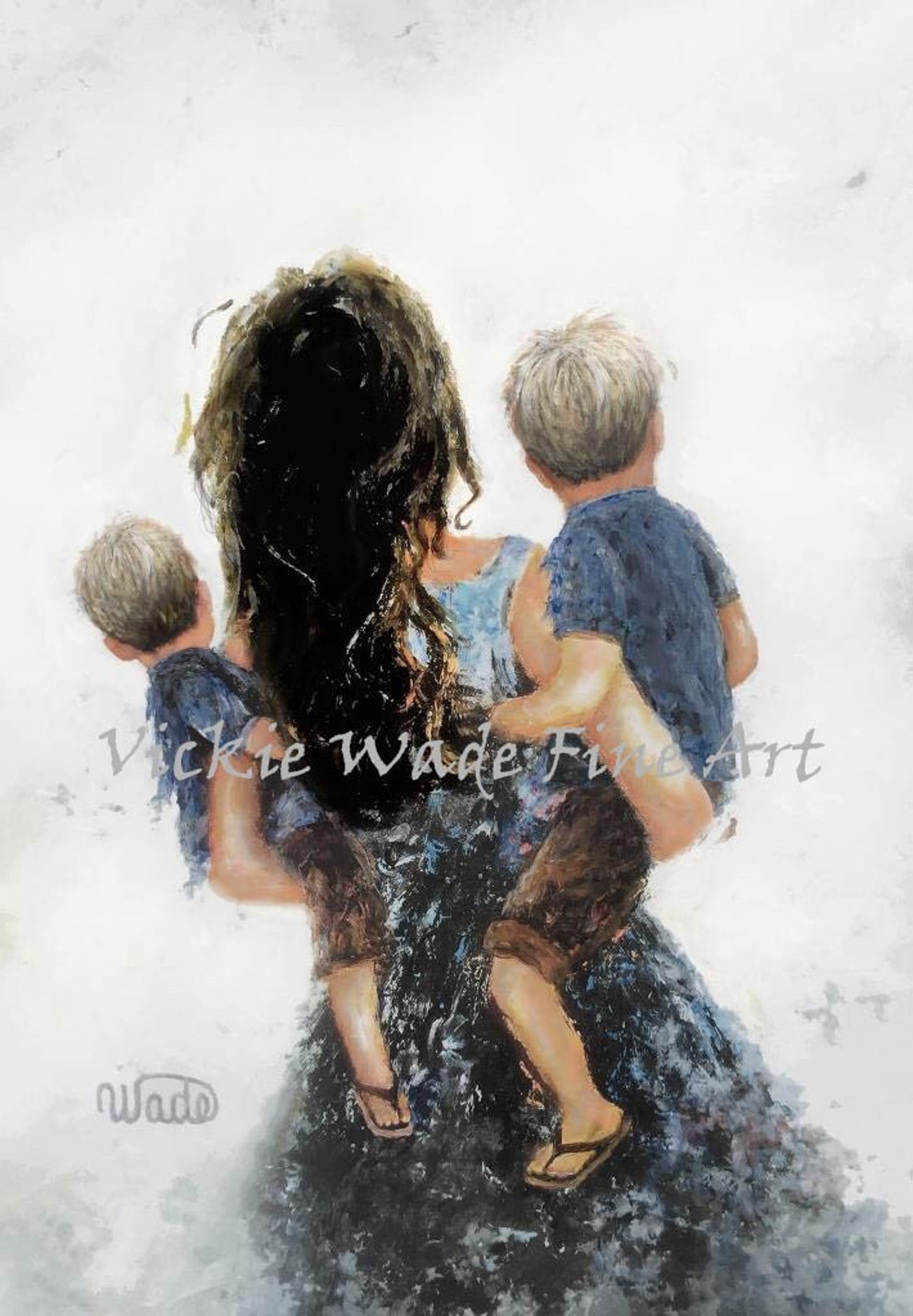 Loving Mother Carrying Her Two Young Sons On Her Hips Poster