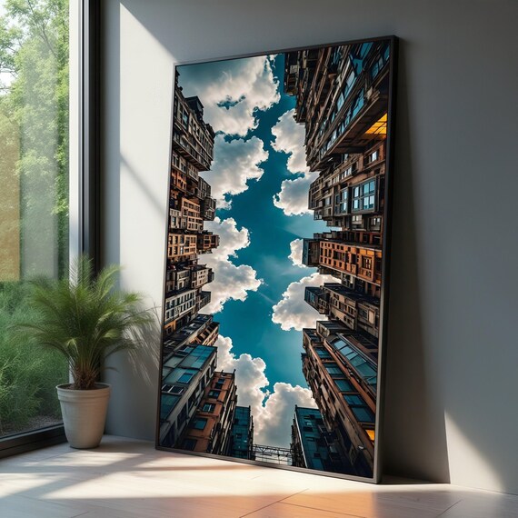 Urban Skyline View Cloudy Sky Perspective Canvas Modern Cityscape Wall Art Architecture And Decor Vertical City Print