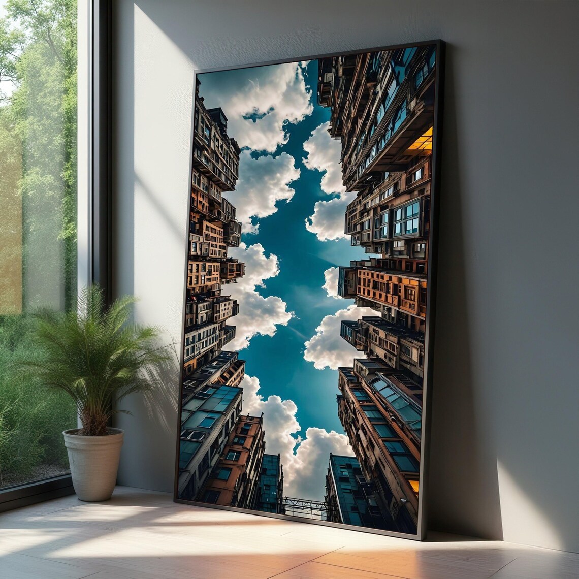 Urban Skyline View Cloudy Sky Perspective Canvas Modern Cityscape Wall Art Architecture And Decor Vertical City Print