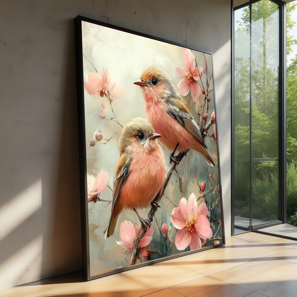 Charming Spring Birds, Floral Nature Art Print
