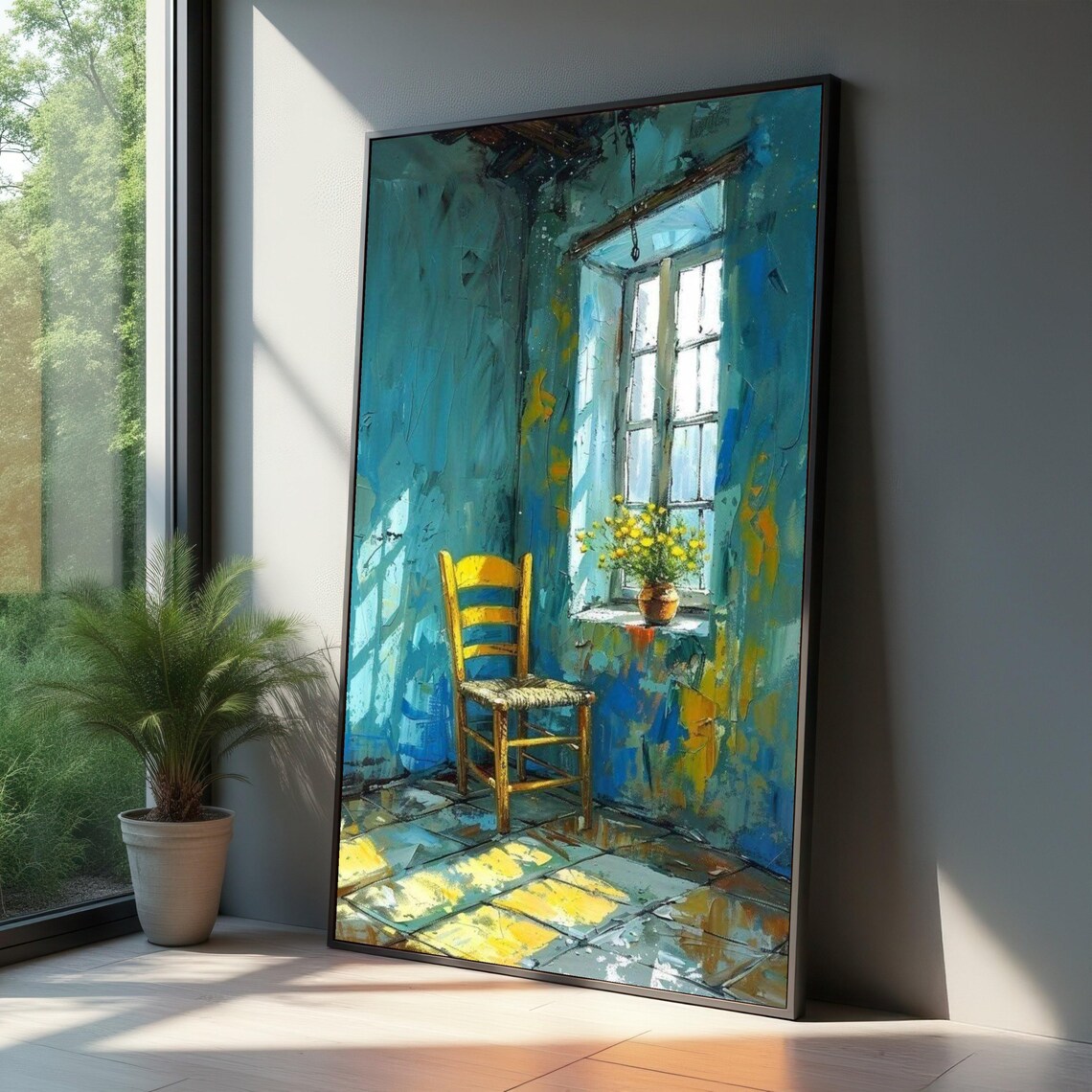 Rustic Yellow Chair With Window Light, Still Life Art Print