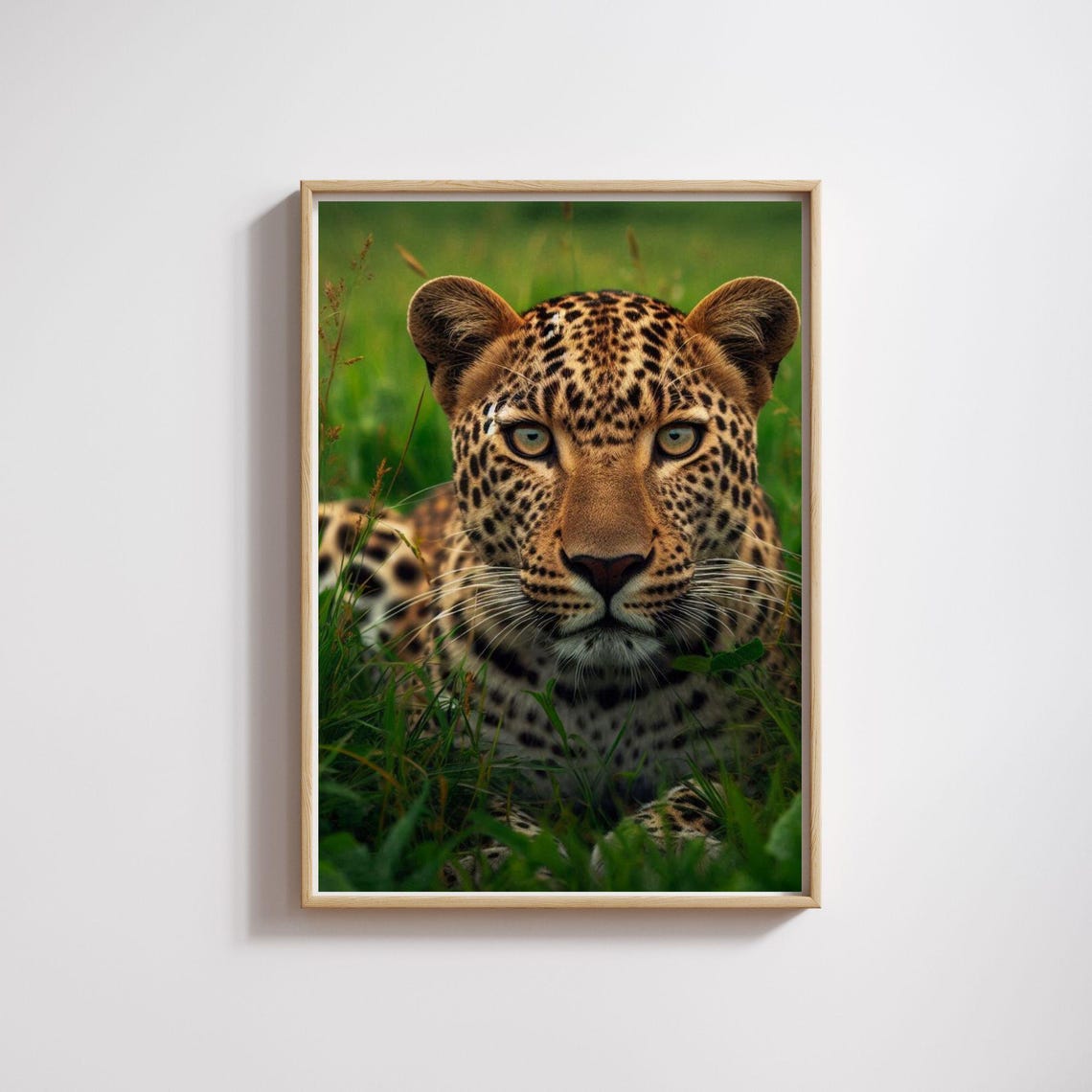 Intense Leopard Staring Through Tall Green Grass Wildlife Poster - Image 6