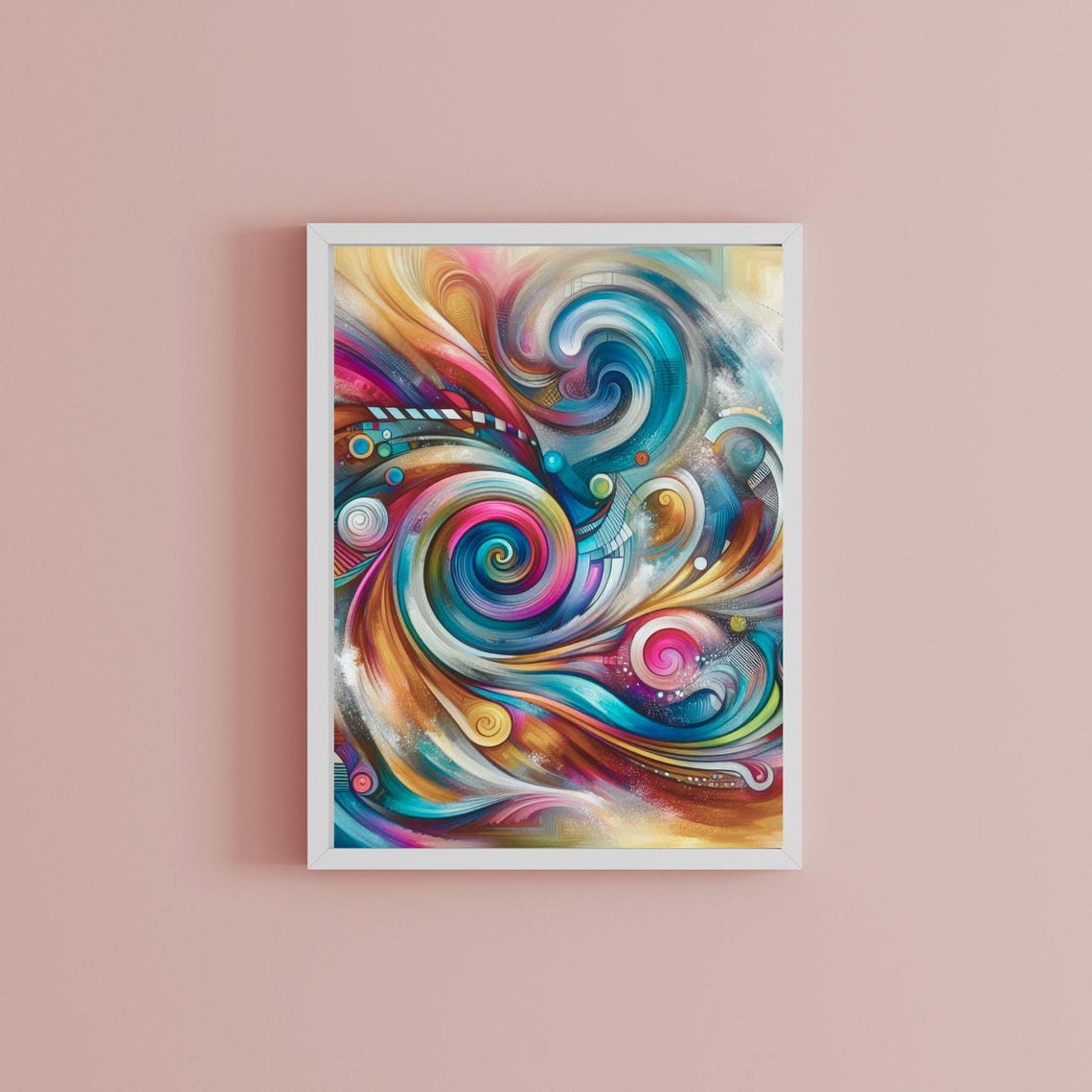 Colorful Swirling Abstract Art Pink Teal Orange Modern Poster - Image 2