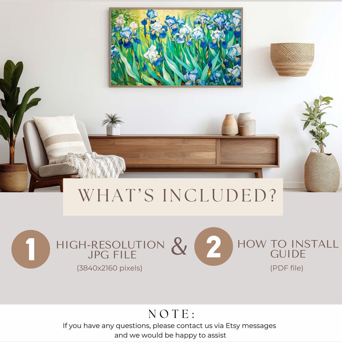 Blue And White Irises Van Gogh Style Impressionist Floral Art Poster - Image 2