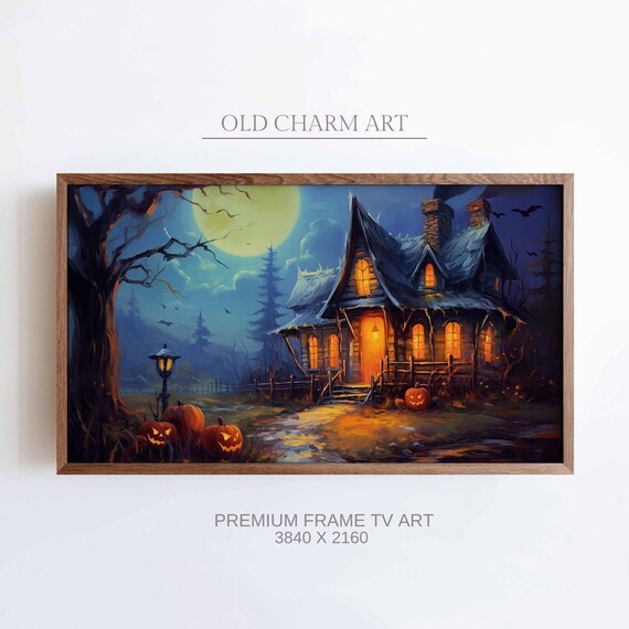 Spooky Haunted House Under A Full Moon With Jack O Lanterns Poster