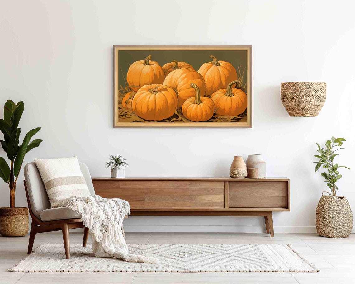 Bright Orange Pumpkin Patch Still Life In Vintage Style Poster - Image 4