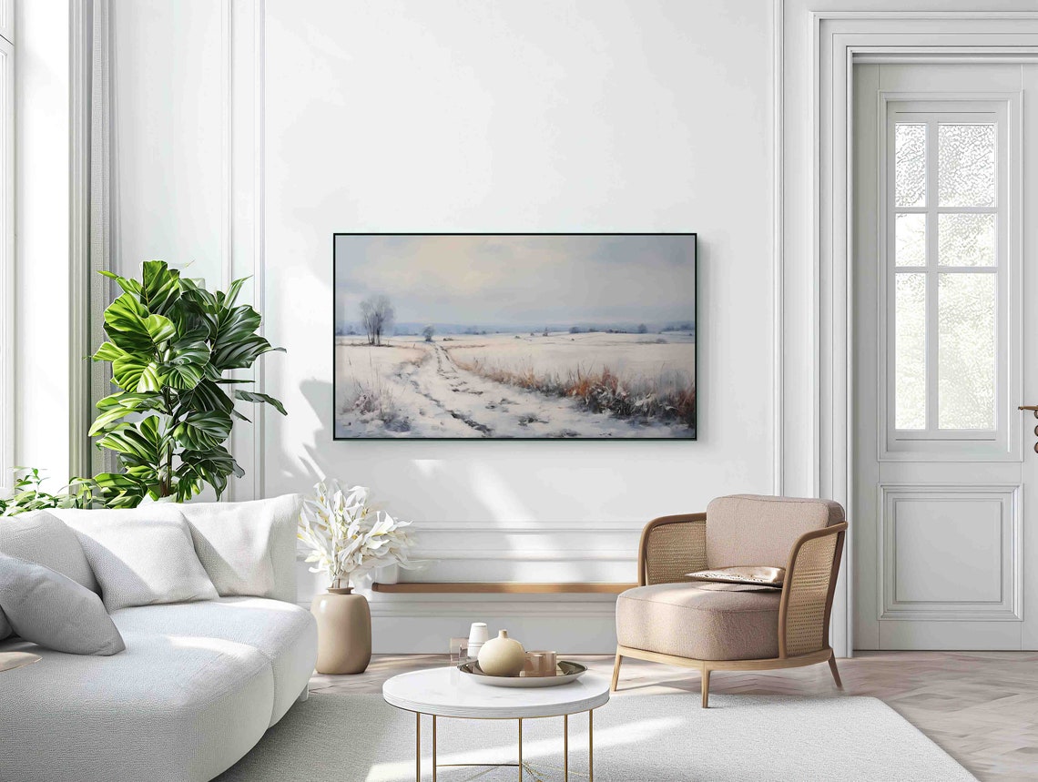 Frame Tv Art Winter Field Vintage Painting Classy Decor Oil Painting Neutral Farmhouse Art For Tv Tvf7 - Image 3