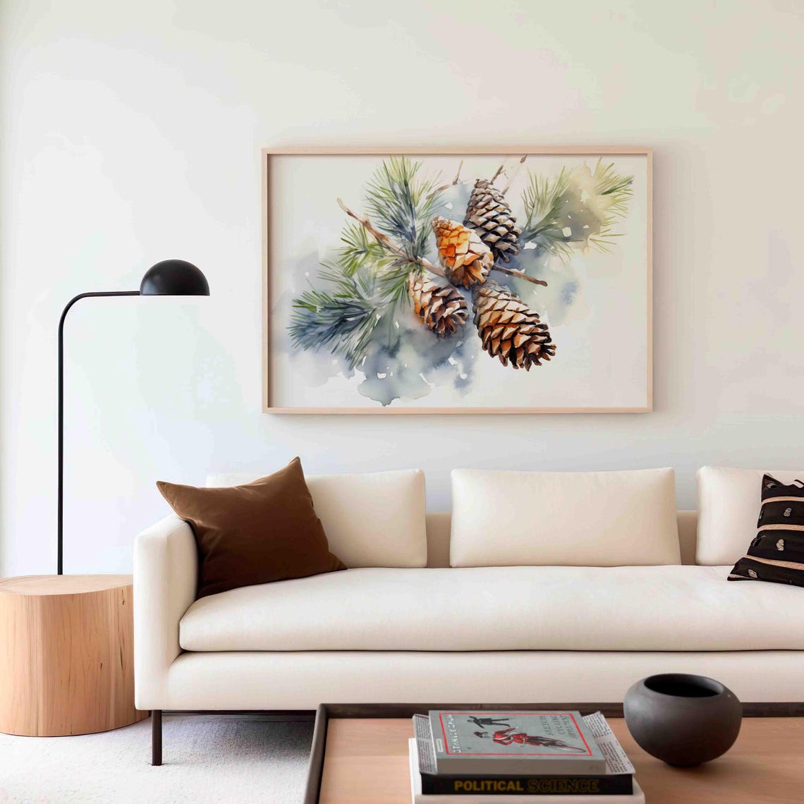 Pinecones And Pine Branches Soft Watercolor Botanical Winter Poster - Image 2