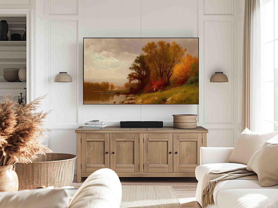 Golden Autumn Trees Calm Lake Serene Landscape Frame TV Art Poster - Image 4
