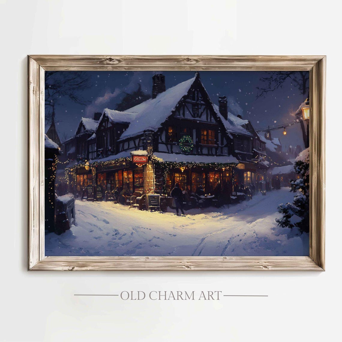 Winter Wall Art Winter Cityscape Print Country Pub Painting Farmhouse Festive Decor Art Cottage Winter Poster Wa228