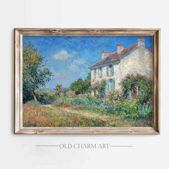 Cottage Print Vintage Rustic Landscape Oil Painting Wall Art Country Landscape Print Farmhouse Wall Decor Wa165