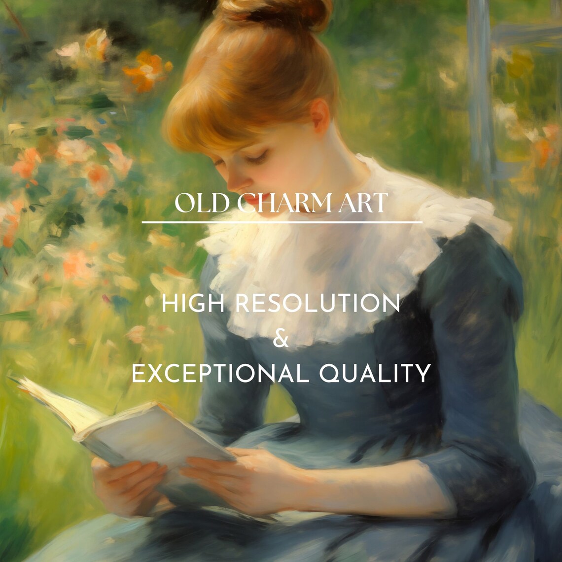 Girl Reading a Book in a Flower Garden Vintage Impressionist Poster - Image 4