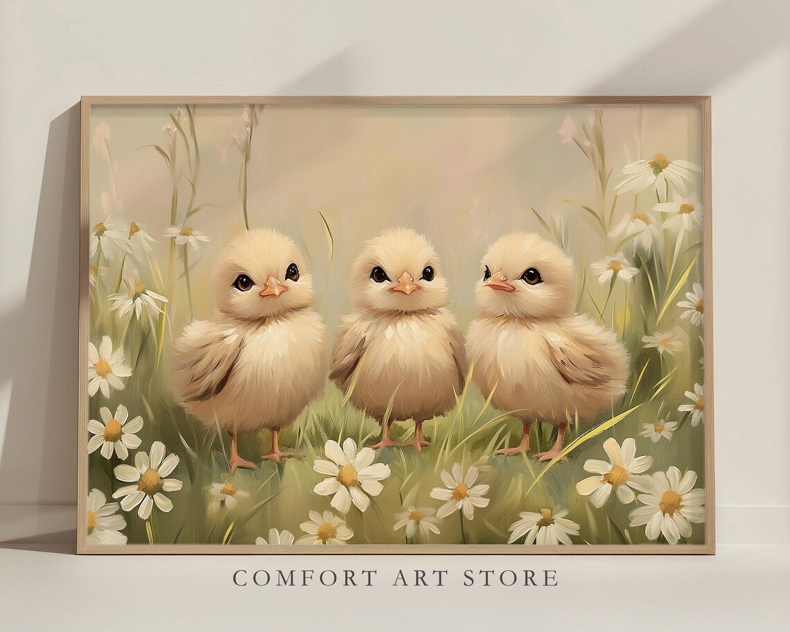 Easter Baby Chicks Art Print, Cute Nursery Decor