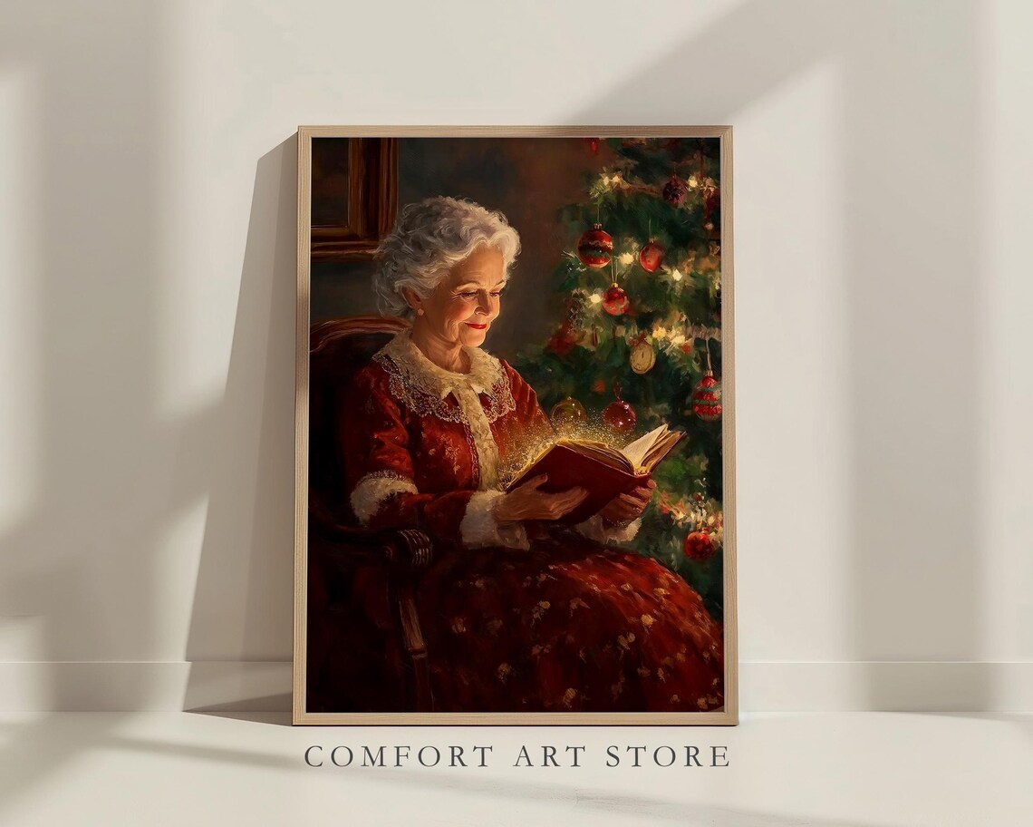 Cozy Christmas Grandmother Reading Glowing Storybook Art Poster - Image 5