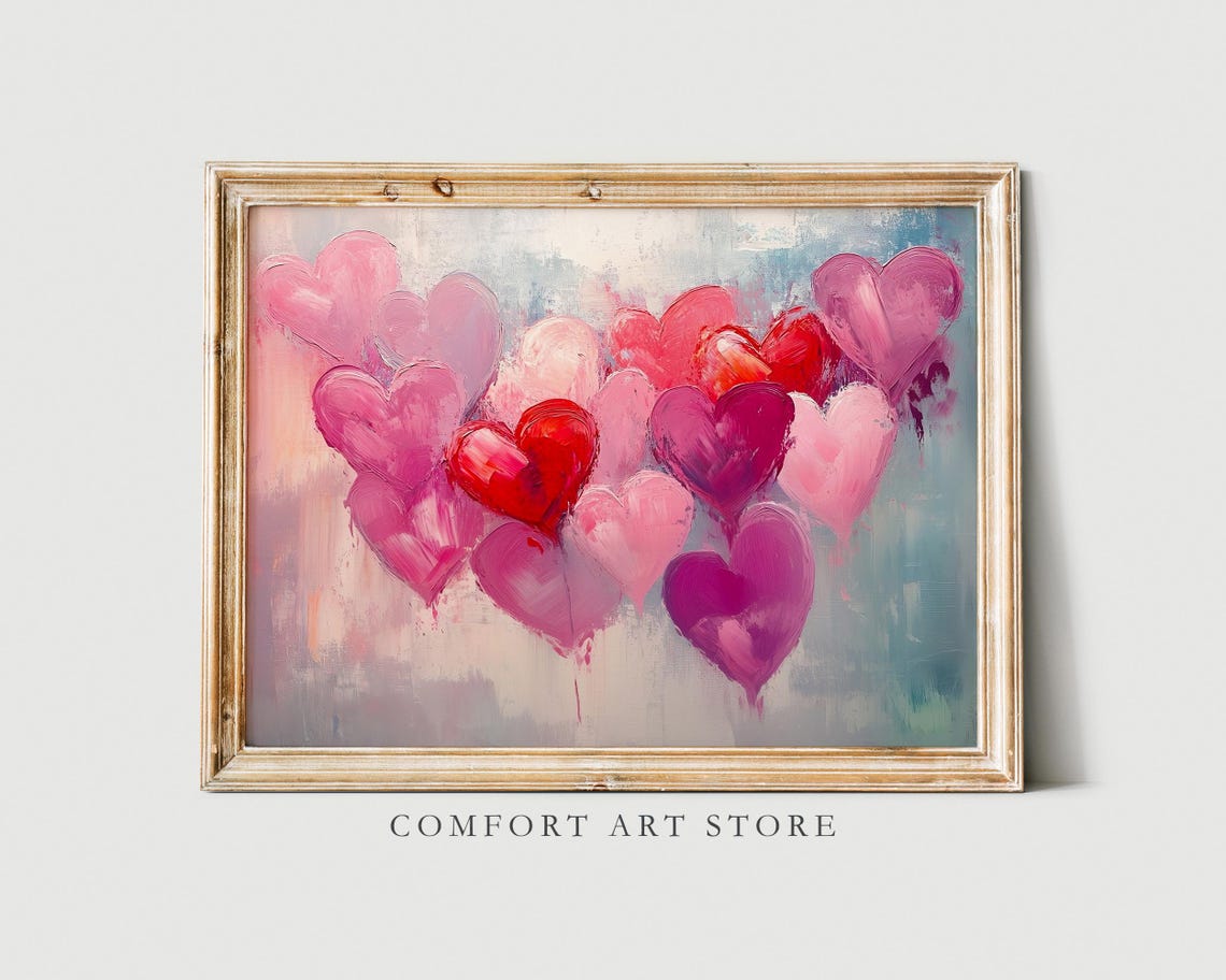 Cluster of Pink and Red Hearts Bold Impasto Valentine Art Poster