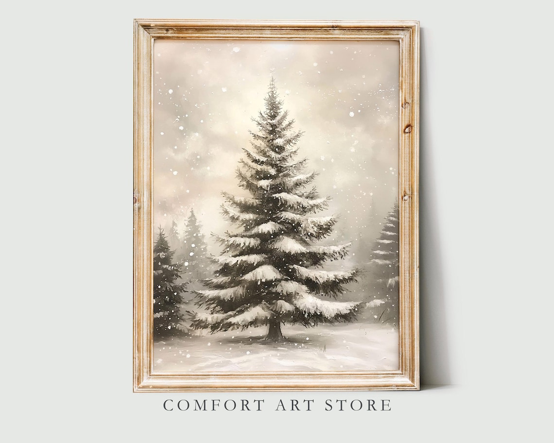 Majestic Snowy Evergreen Pine Tree Winter Forest Landscape Poster