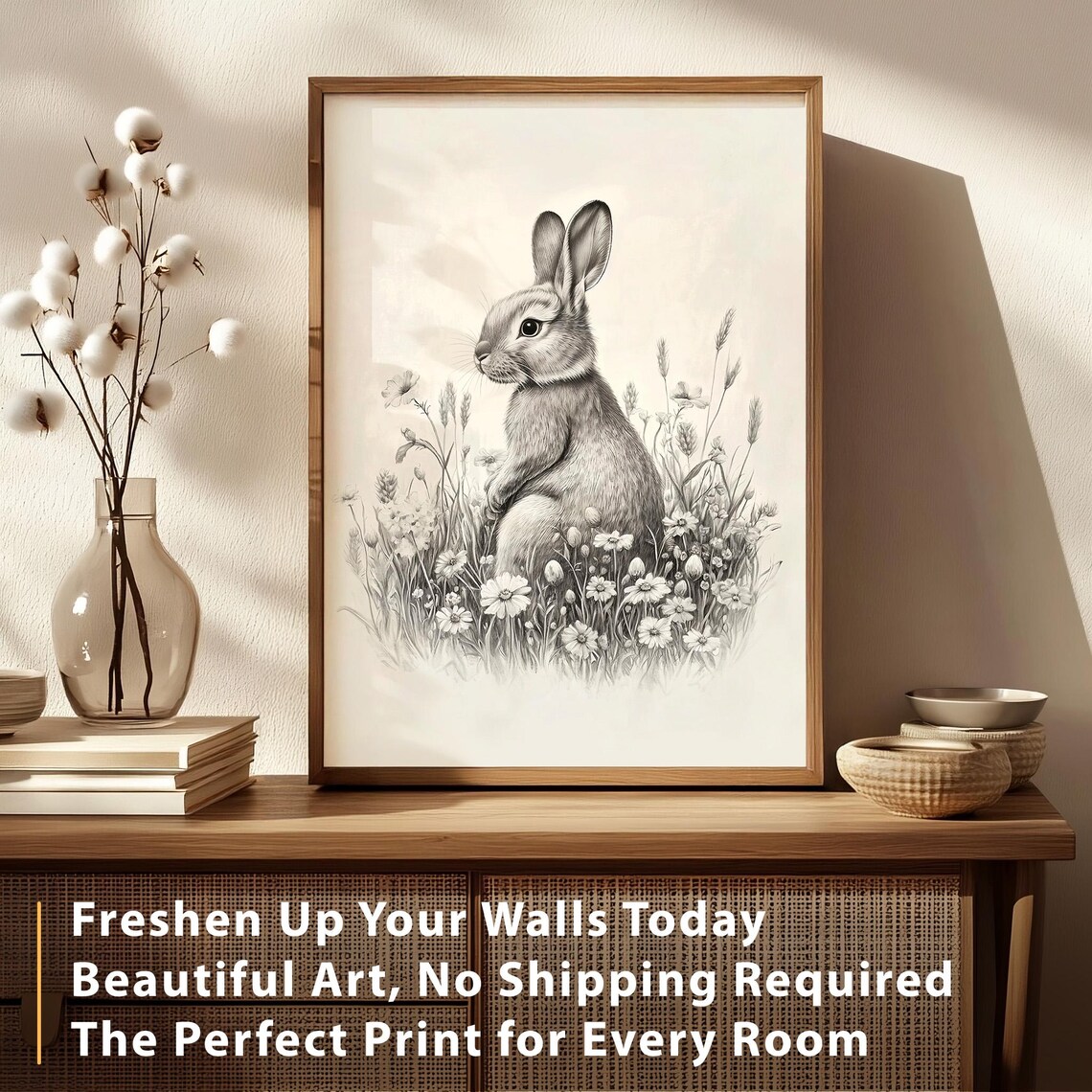 Easter Bunny Sketch, Vintage Easter Nursery Decor - Image 3