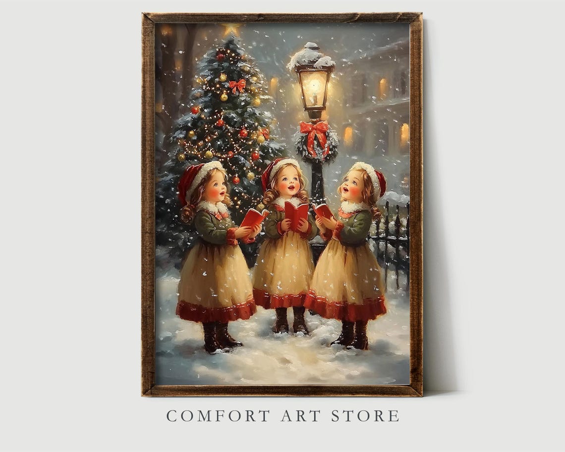 Victorian Girls Caroling in the Snow Vintage Christmas Poster - Image 7