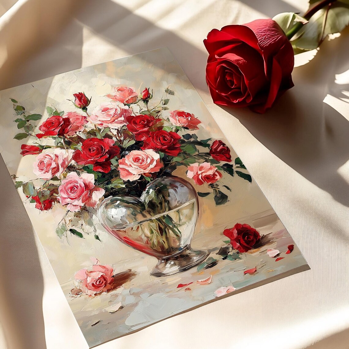 Heart Vase Roses Vintage Valentine's Day Art Print - Image 5