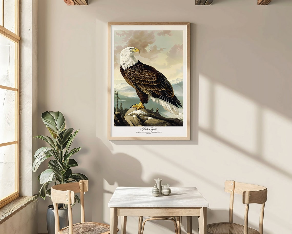 Bald Eagle Audubon Style Vintage Mountain Lake Perched Raptor Poster - Image 5