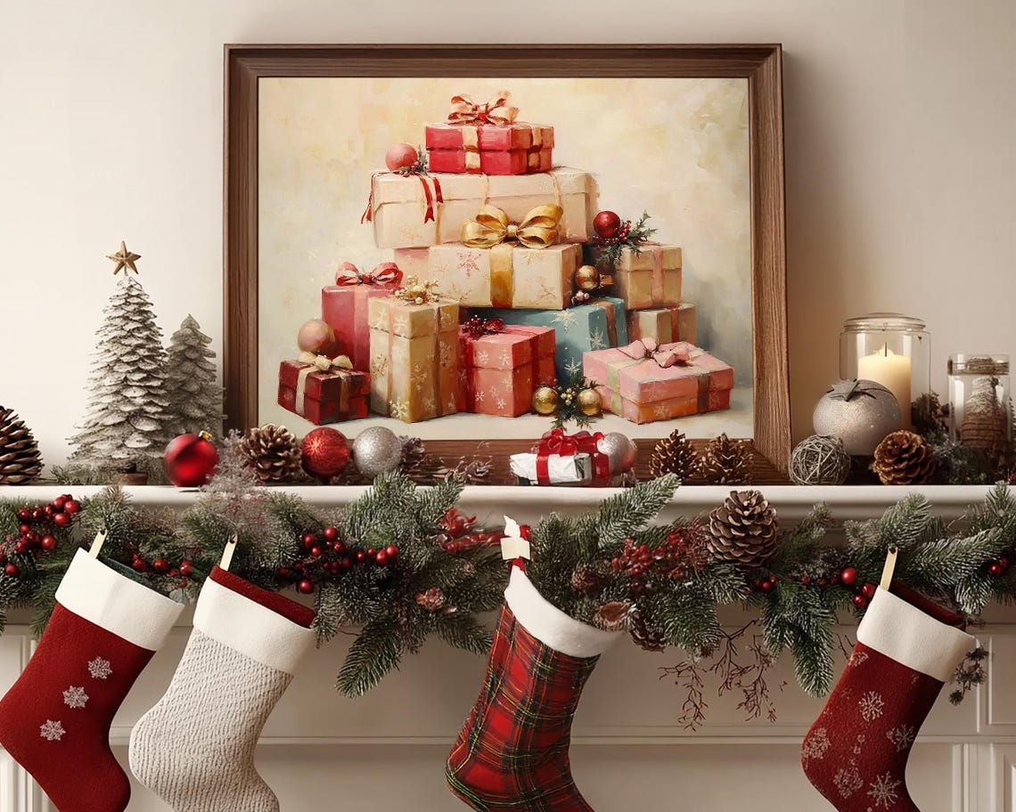 Elegant Pink and Gold Christmas Gift Stack with Bows Art Poster - Image 6