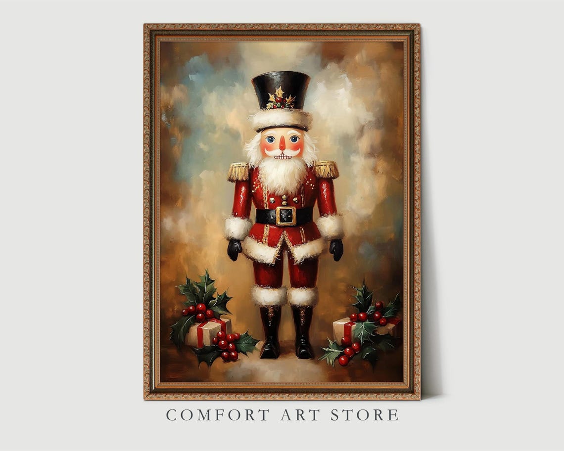 Regal Nutcracker Soldier in Red Coat with Holly Sprigs Wall Art - Image 2