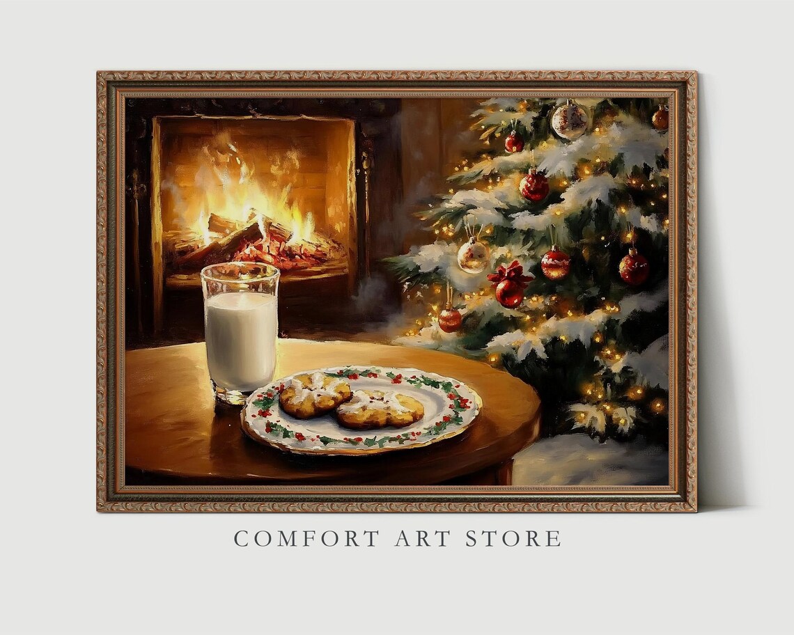 Cookies and Milk for Santa by Fireplace Christmas Eve Scene Poster - Image 7