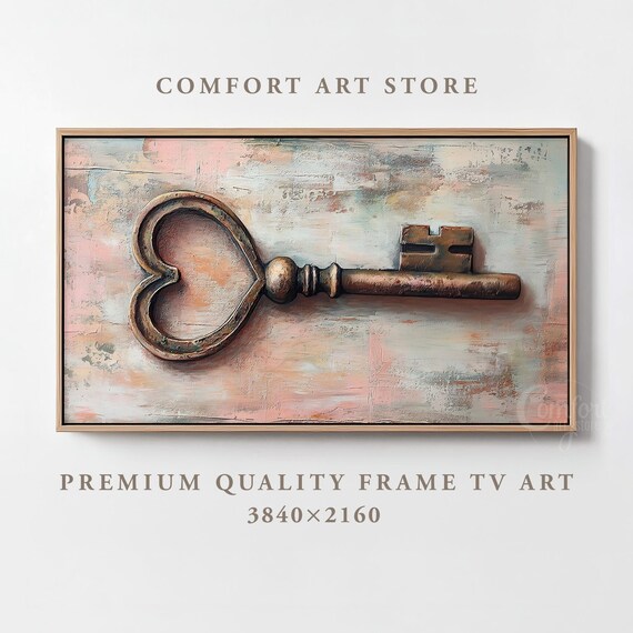 Valentines Day Frame Tv Art Frame Tv Rustic Heart Key Frame Tv Vintage Valentines Antique Painting Moody Romantic Gift Home Dcor Tv