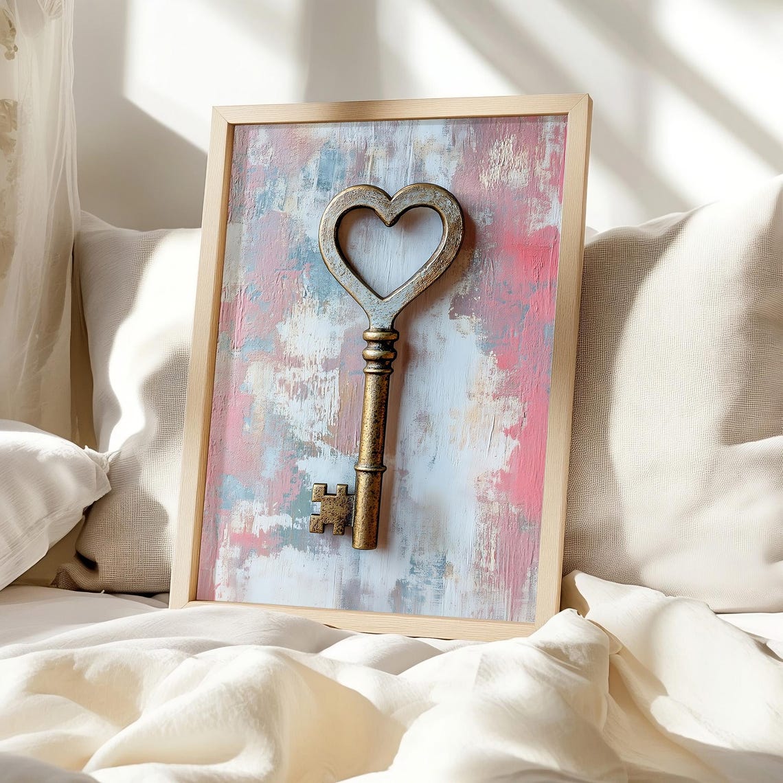 Gold Heart Key Antique Skeleton Key Romantic Pink Art Poster - Image 2