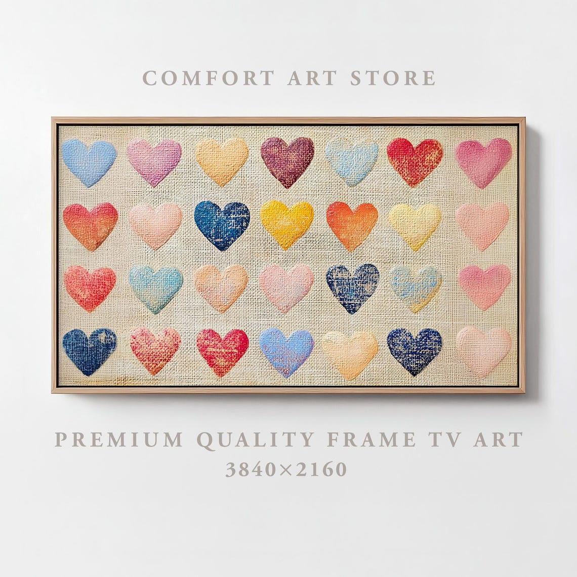 Colorful Fabric Hearts Grid Rustic Linen Frame TV Art Valentine Poster - Image 5