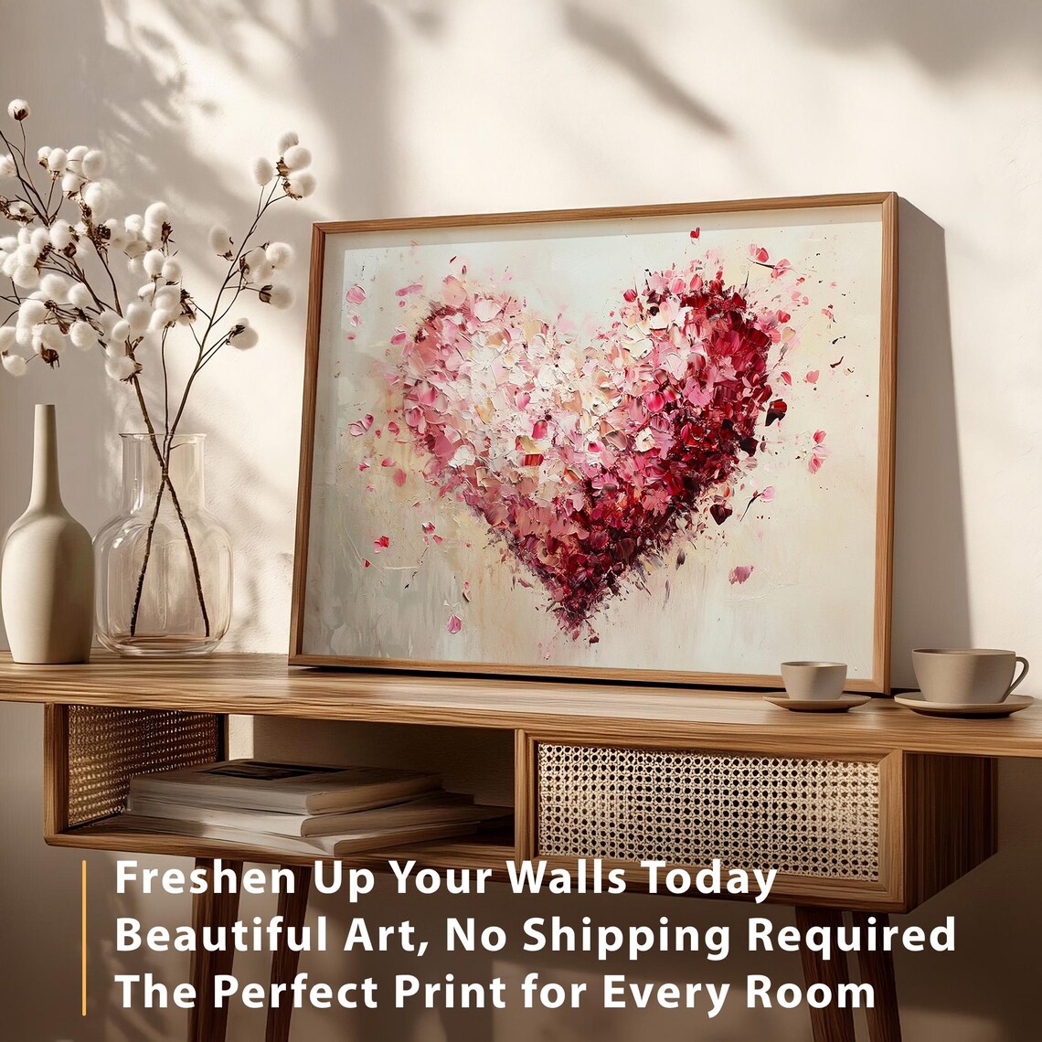 Red Pink Impasto Petal Heart Oil Painting Valentines Decor Poster - Image 5
