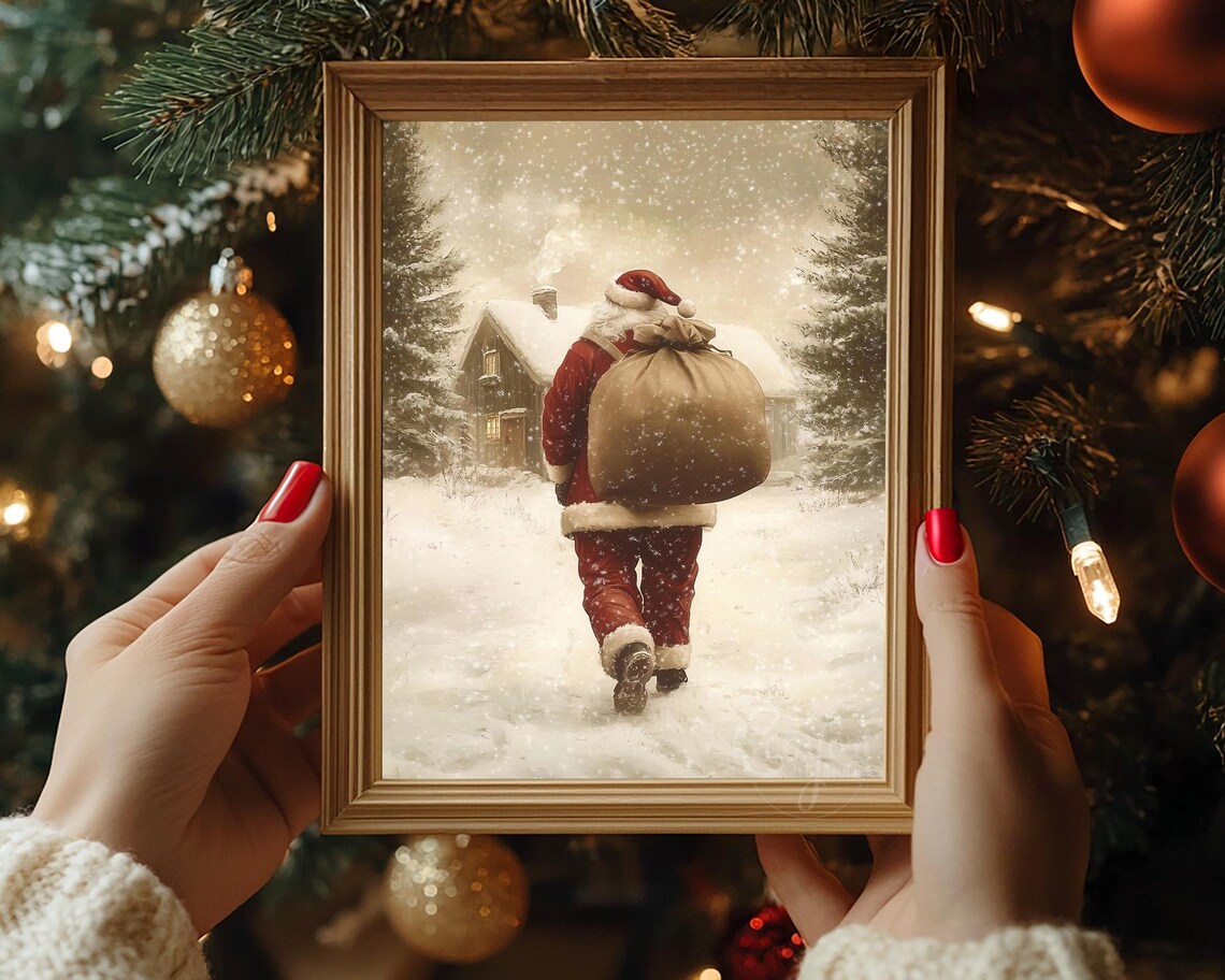 Santa Claus Print Vintage Christmas Wall Art Antique Santa Painting Winter Landscape Holiday Decor Christmas Gift Santa Wall Art - Image 6
