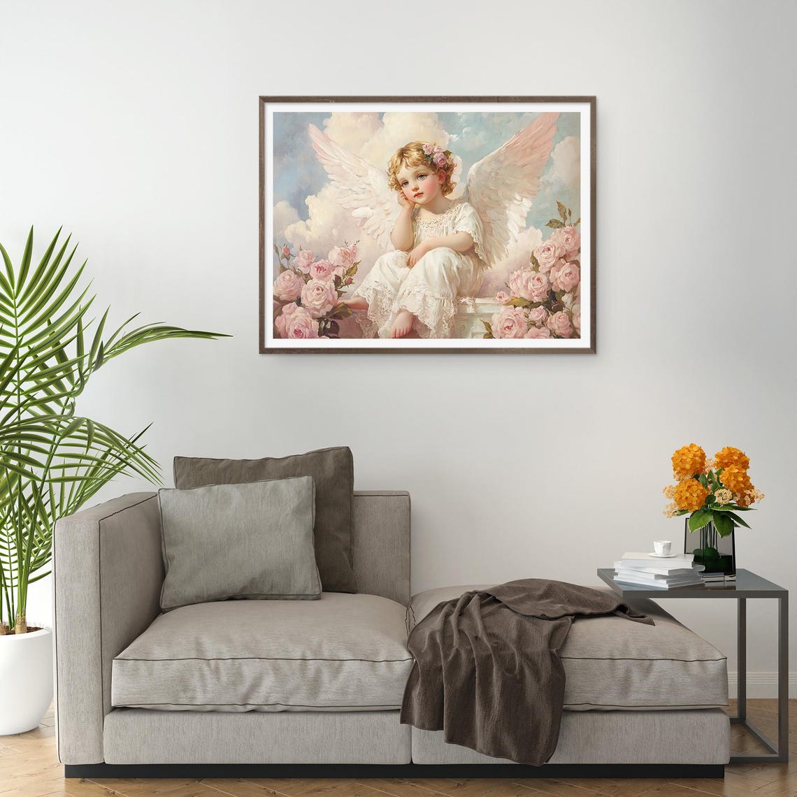 Dreamy Angel Among Roses Vintage Oil Painting Romantic Cherub Poster - Image 5