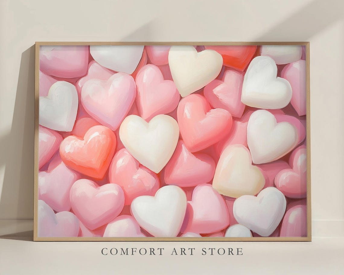 Valentines Pink Candy Hearts Painting Sweet Romantic Gift Wall Art - Image 2