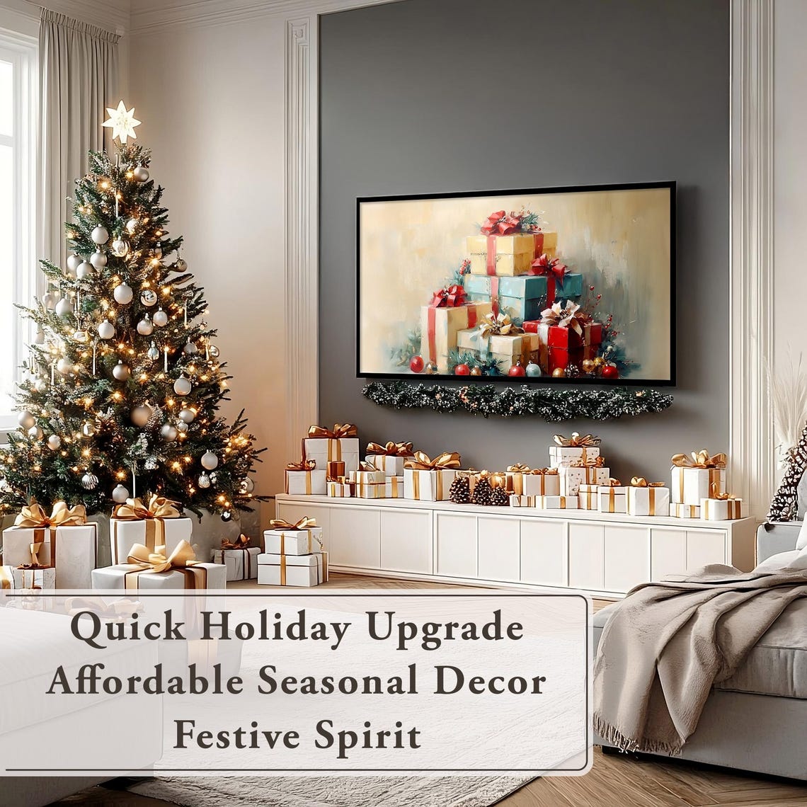 Gift Box Frame Tv Art Vintage Christmas Antique Christmas Ornament Christmas Painting Christmas Frame Tv Holiday Scene Winter Gifts - Image 7