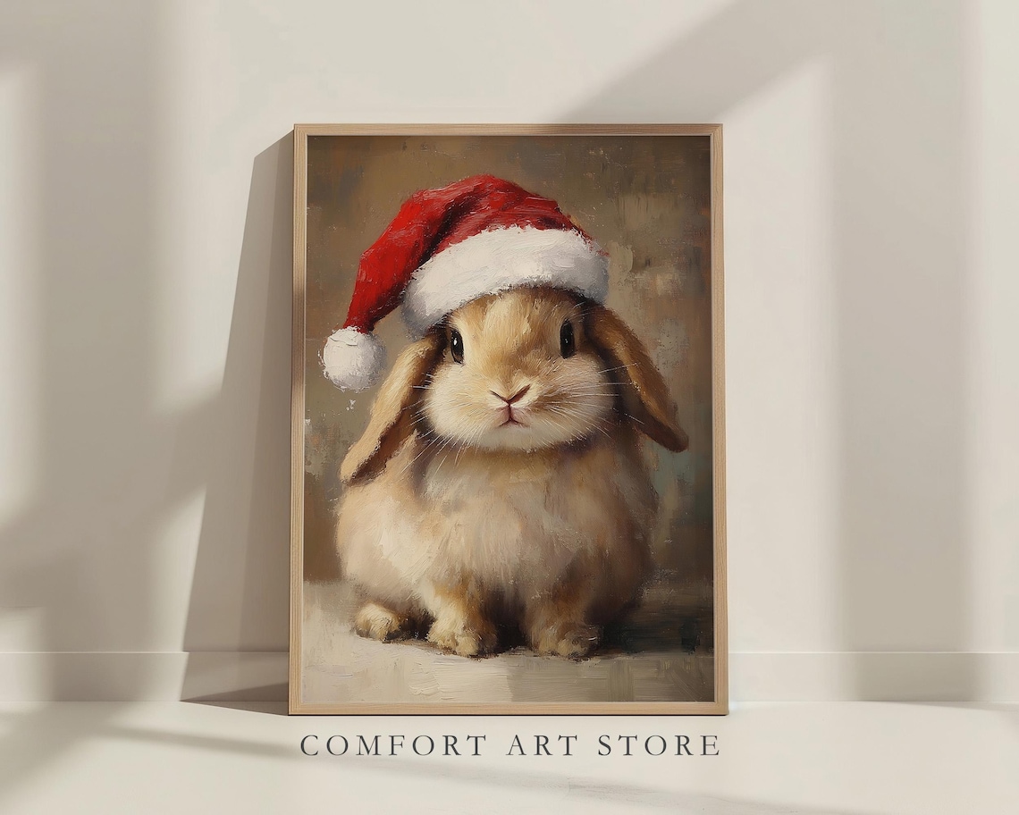 Precious Sweet Lop Eared Bunny in Santa Hat Holiday Art Poster - Image 7