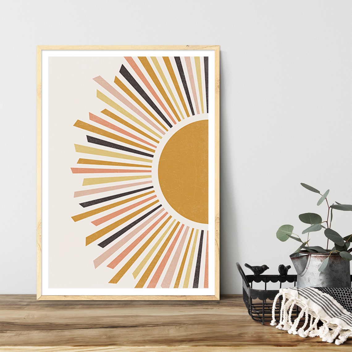 Boho Wall Art Print Boho Wall Decor Mid Century Modern Sunburst Illustration Sun Poster Minimalist Poster Boho Sunrise Art - Image 2