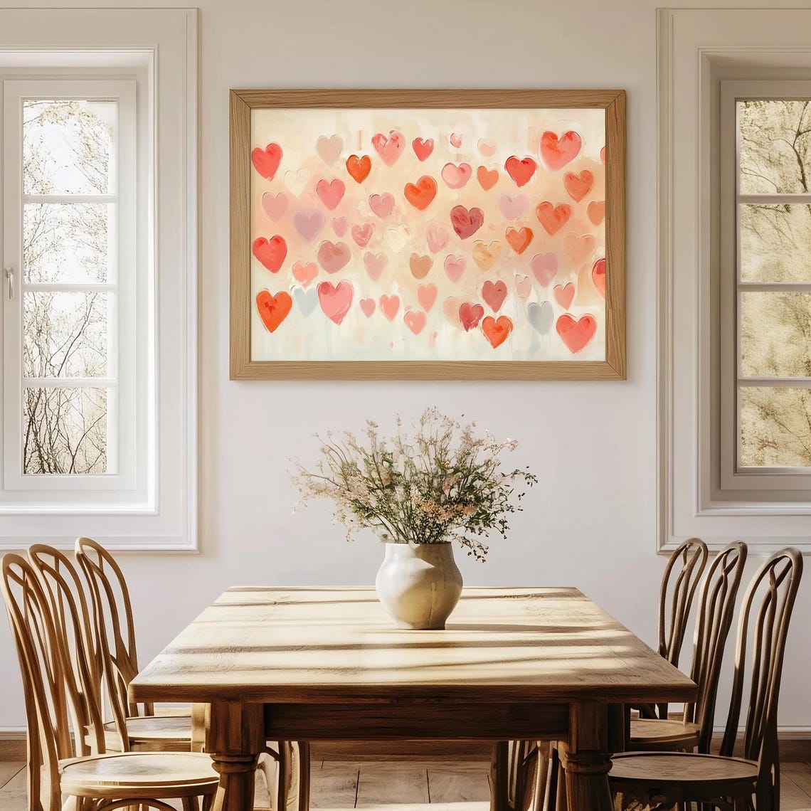 Coral Scattered Hearts Oil Painting Soft Pink Valentines Decor Poster - Image 2