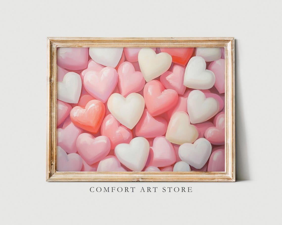 Valentines Pink Candy Hearts Painting Sweet Romantic Gift Wall Art - Image 5