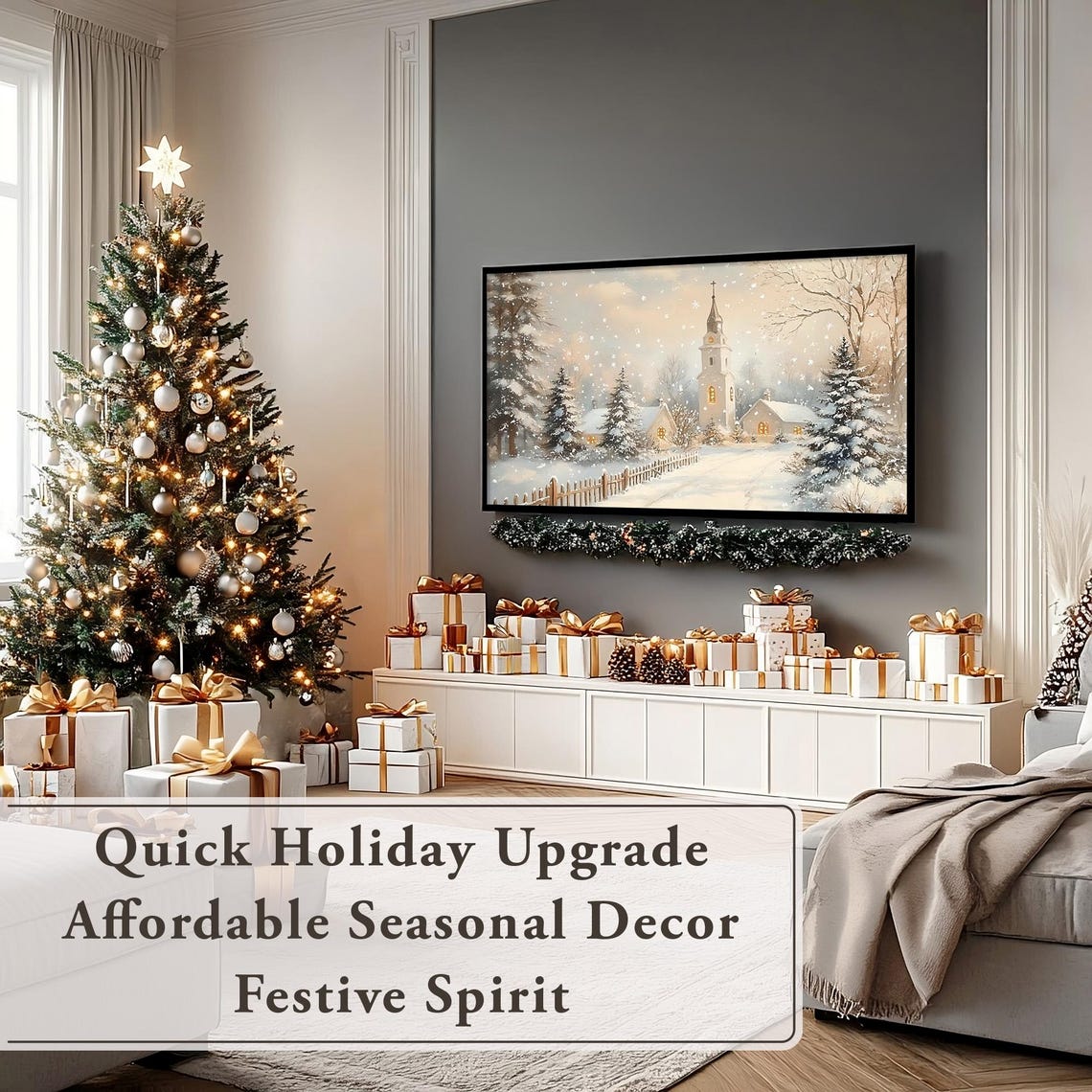 Frame Tv Art Snowy Village Vintage Christmas Antique Winter Scene Winter Landscape Church Painting Holiday Christmas Frame Tv Art - Image 7