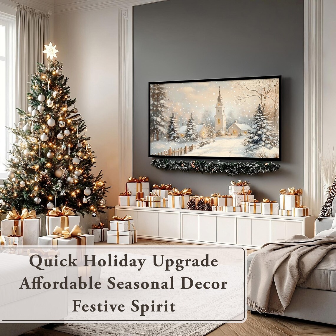 Snowy Christmas Village Church With Falling Snow Vintage Poster - Image 7