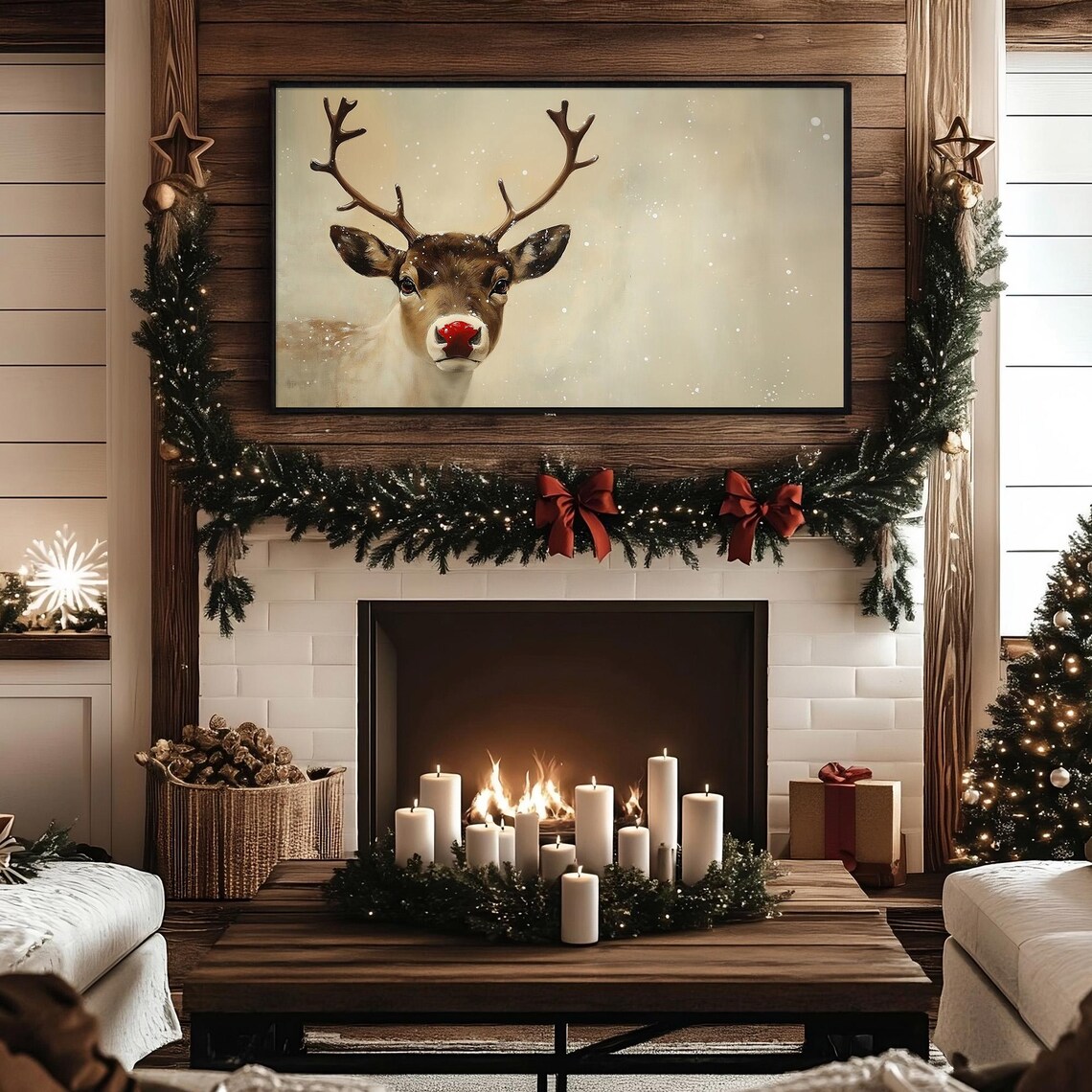 Frame Tv Art Rudolph Red Nose Reindeer Christmas Deer Vintage Christmas Antique Winter Scene Winter Seasonal Decor Painting Frame Tv - Image 3