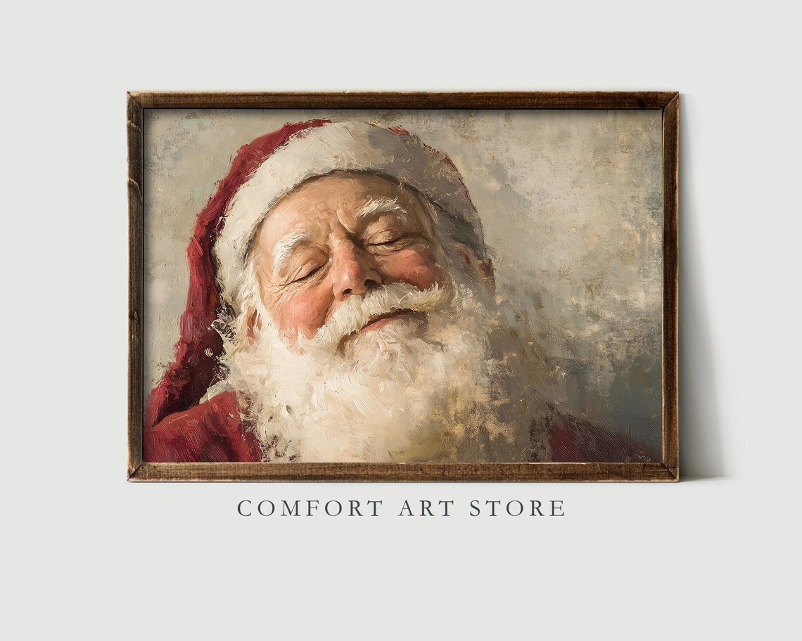 Antique Vintage Santa Claus Portrait Print Smiling Santa Claus Close Up Portrait Wall Art Christmas Scene Painting Neutral Print - Image 2