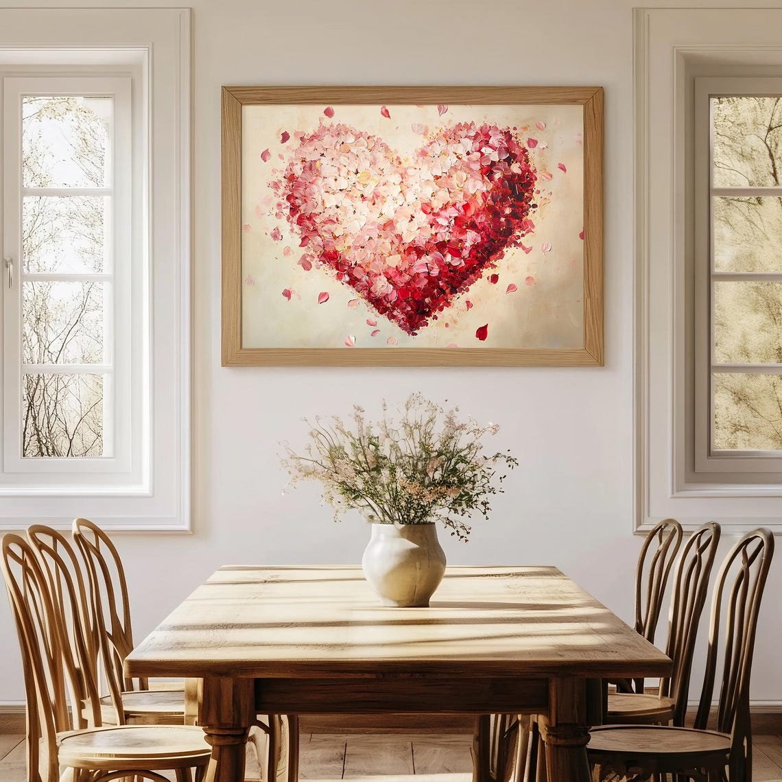 Red Pink Petal Heart Oil Painting Romantic Valentines Day Decor Poster - Image 2