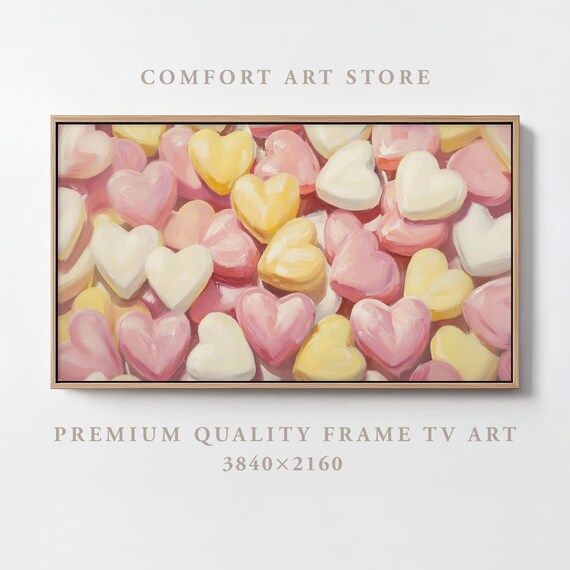 Valentines Day Frame Tv Art Frame Tv Pink Heart Candy Frame Tv Vintage Valentines Day Nursery Tv Painting Moody Romantic Home Dcor